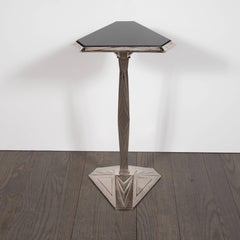 Art Deco Skyscraper Style Nickelled Bronze and Vitrolite Top Drinks Table