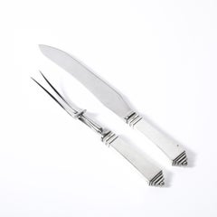 Art Deco Skyscraper Style Sterling Silver Carving Set signed Georg Jensen