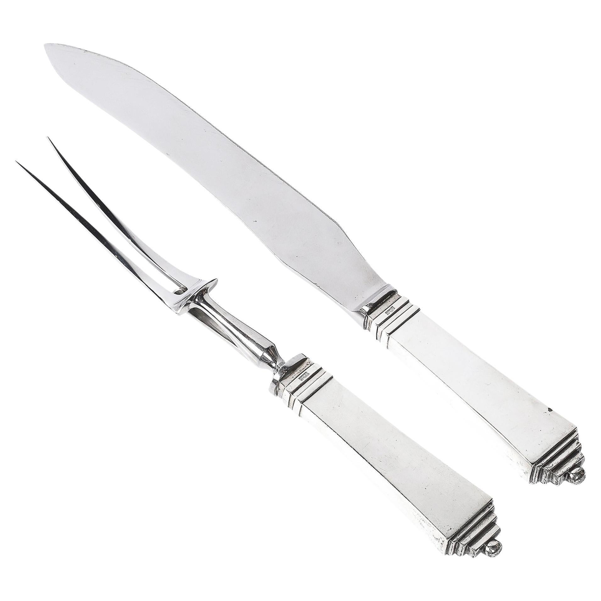 Art Deco Skyscraper Style Sterling Silver Carving Set signed Georg Jensen