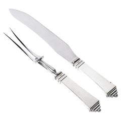 Art Deco Skyscraper Style Sterling Silver Carving Set signed Georg Jensen