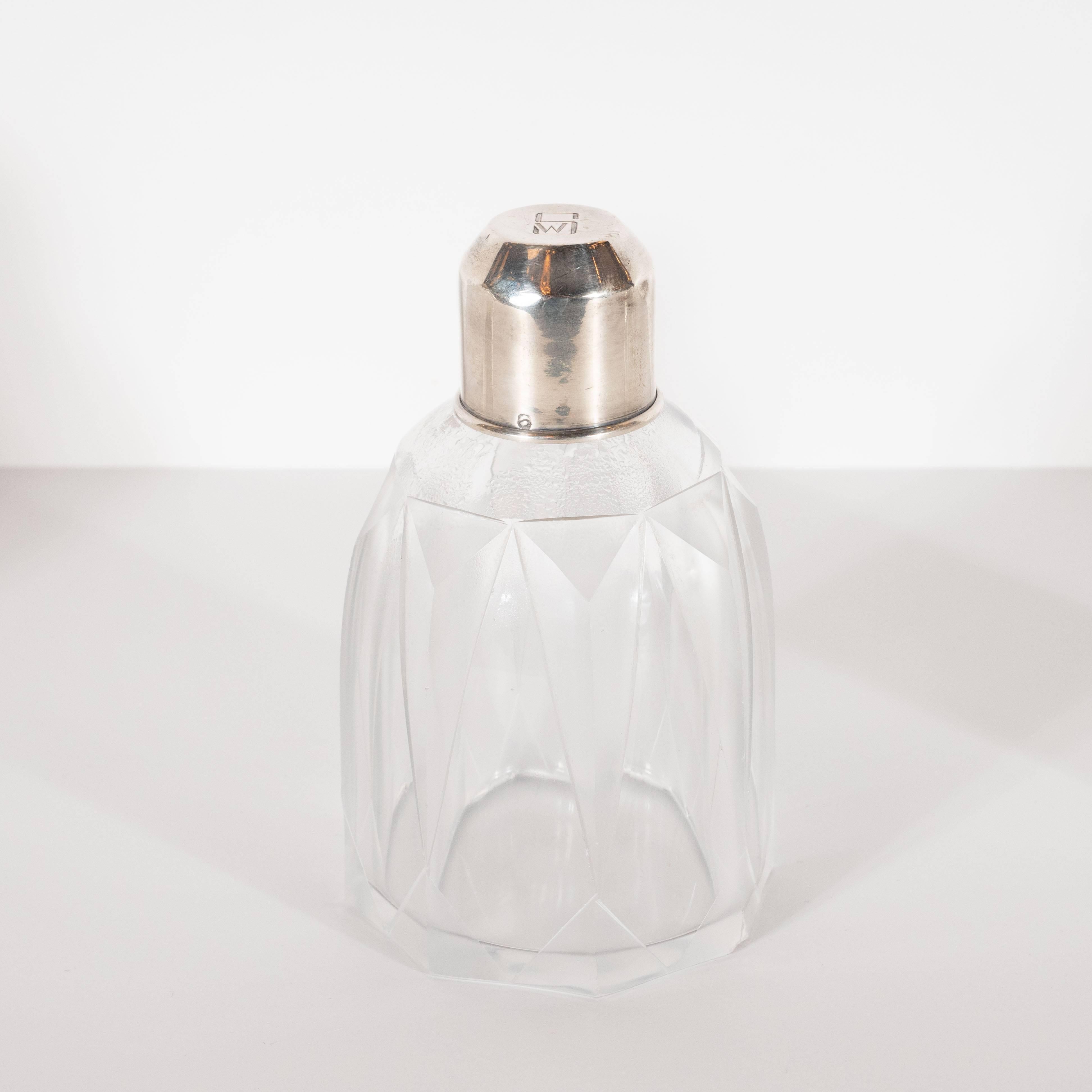 Art Deco Skyscraper Style Sterling Silber & Geometrisches abgeschrägtes Glas Parfüm-Set (Art déco) im Angebot