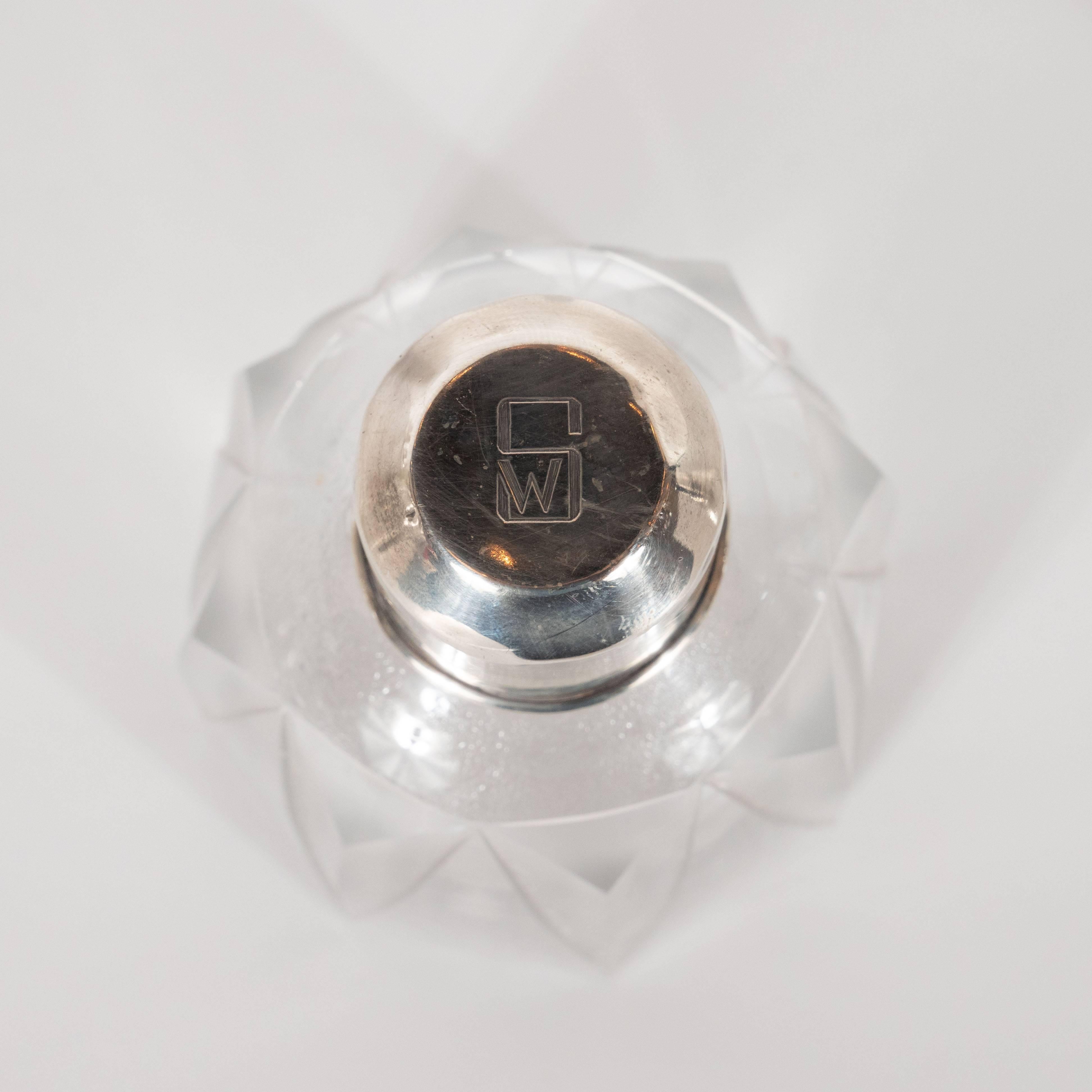 Art Deco Skyscraper Style Sterling Silver & Geometric Beveled Glass Perfume Set In Excellent Condition For Sale In New York, NY