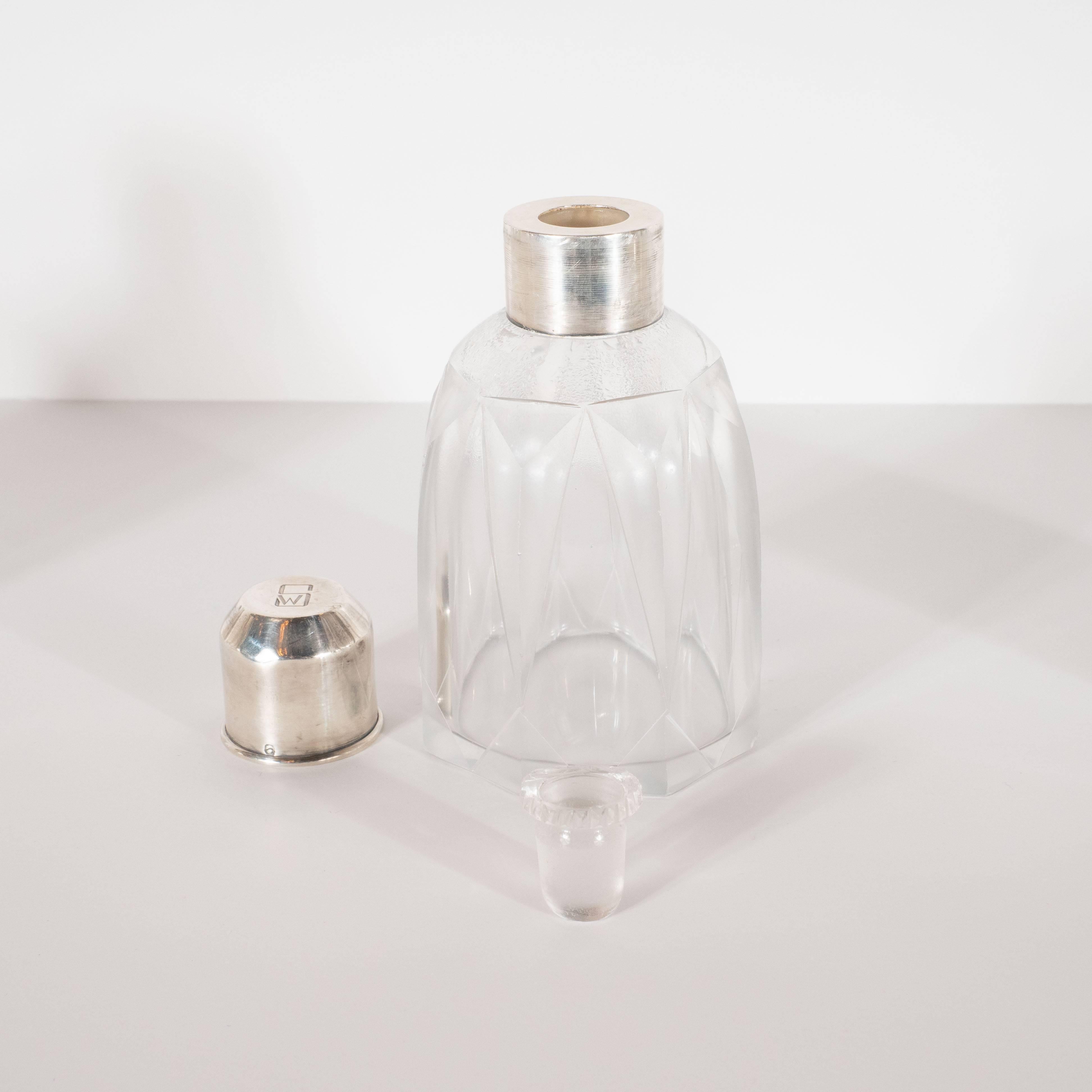 Art Deco Skyscraper Style Sterling Silver & Geometric Beveled Glass Perfume Set For Sale 3