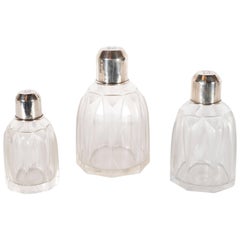 Art Deco Skyscraper Style Sterling Silver & Geometric Beveled Glass Perfume Set