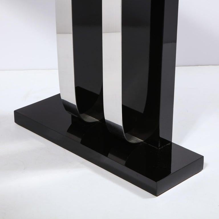 American Art Deco Skyscraper Style Streamlined Lacquer & Chrome Console Table