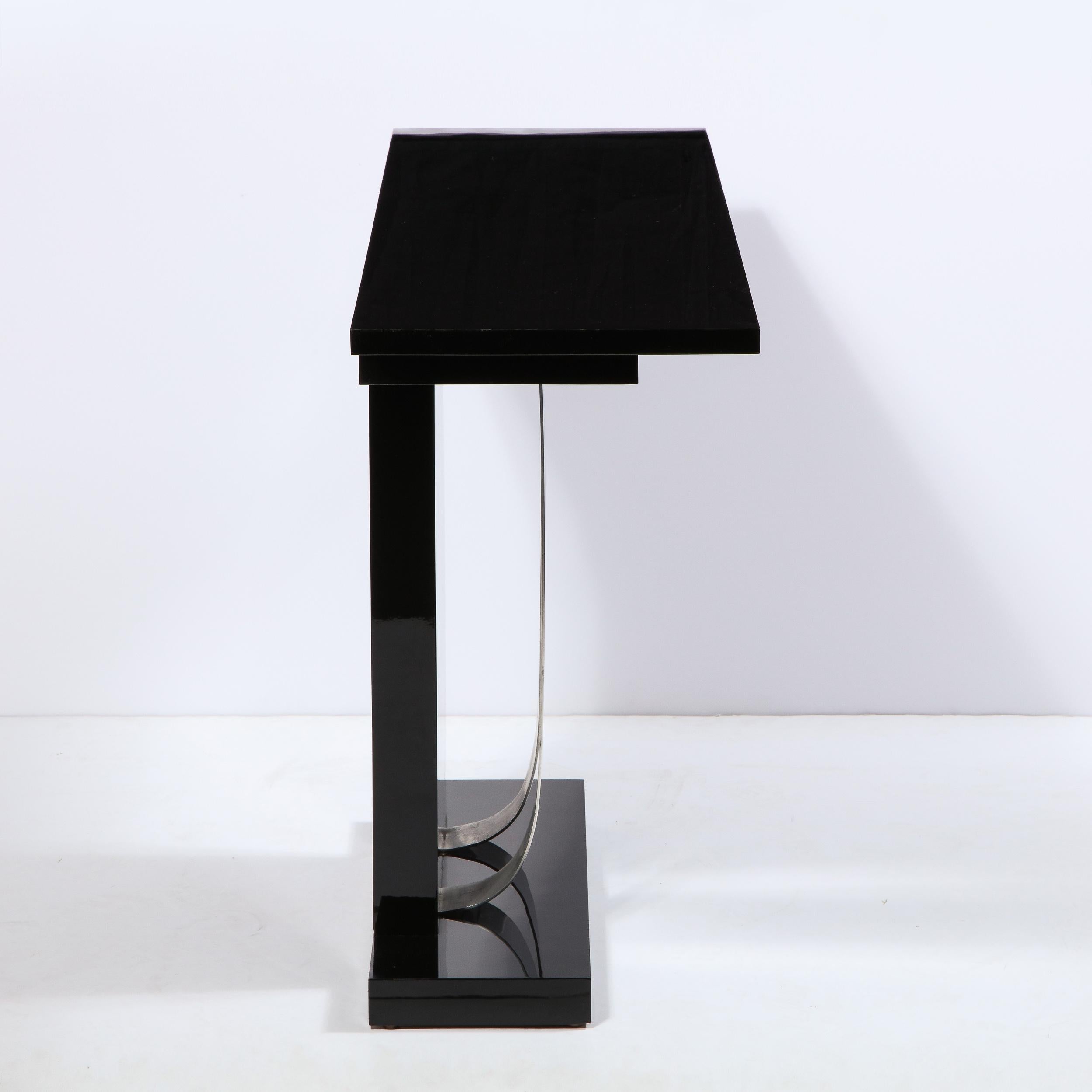 Art Deco Skyscraper Style Streamlined Lacquer & Chrome Console Table 1