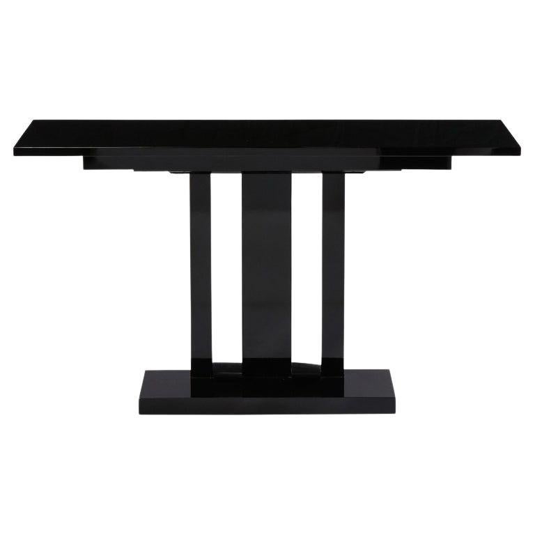 Art Deco Skyscraper Style Streamlined Lacquer & Chrome Console Table