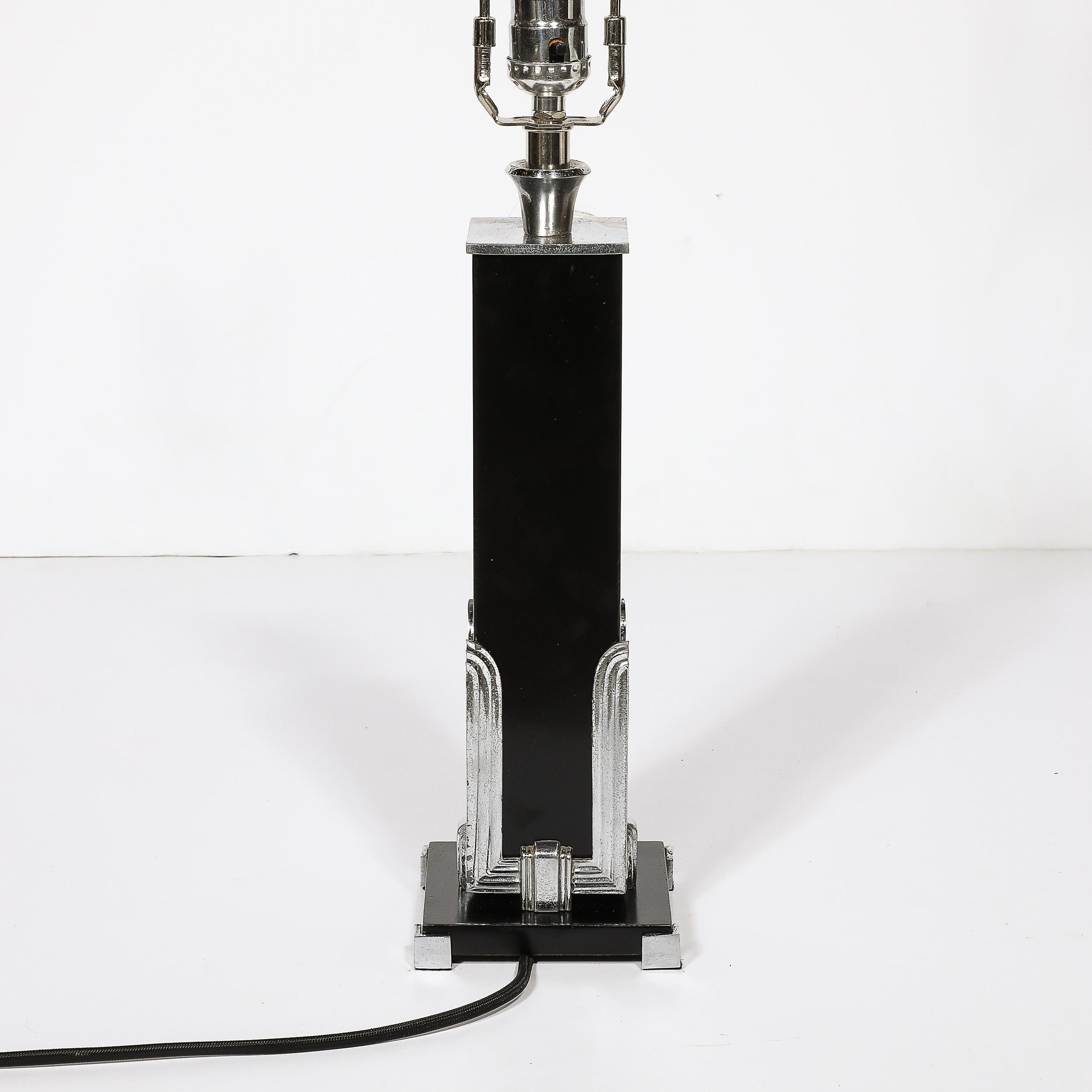 Art Deco Skyscraper Style Table Lamp in Black Enamel & Chrome Fittings For Sale 6