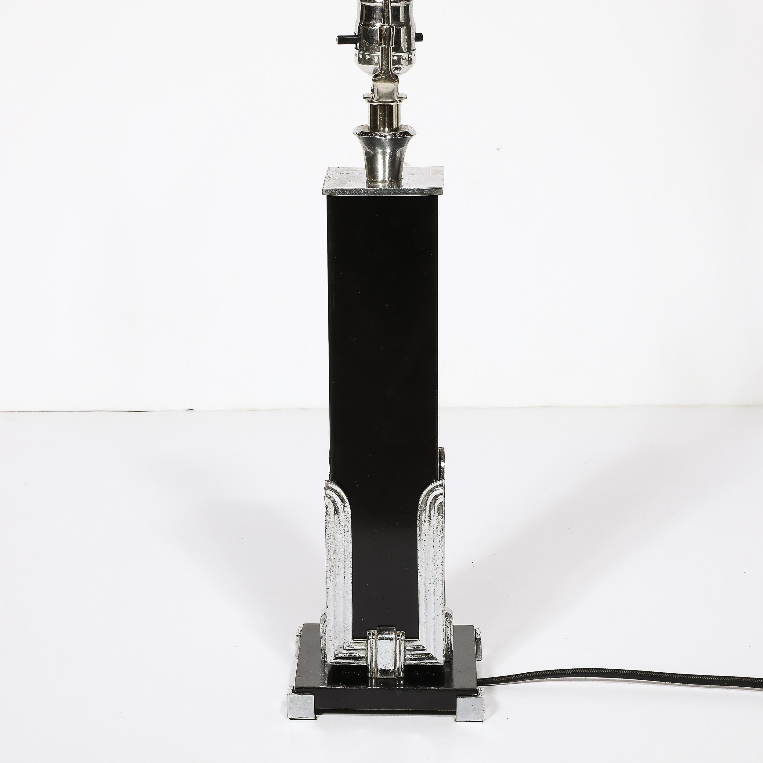 Art Deco Skyscraper Style Table Lamp in Black Enamel & Chrome Fittings For Sale 7