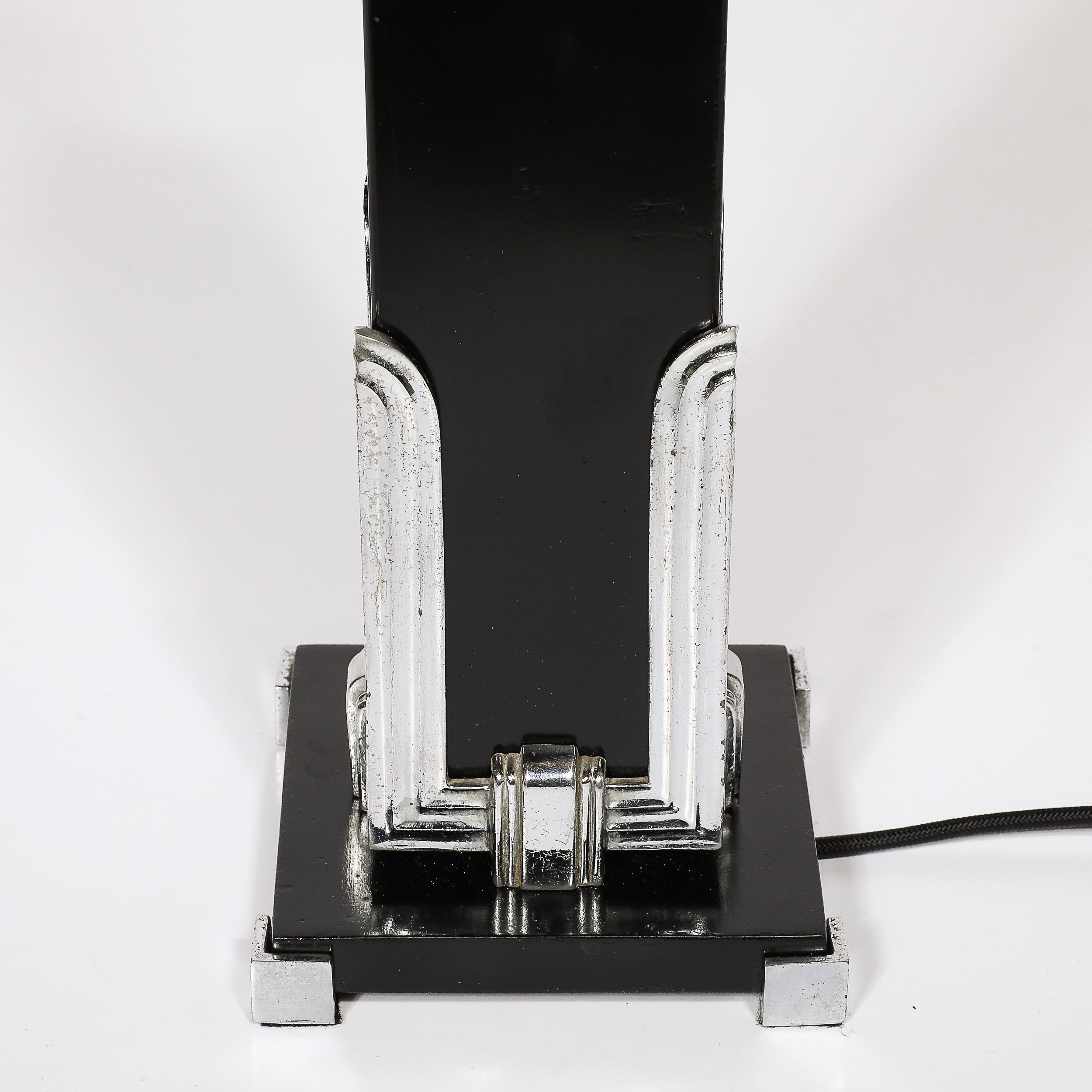Art Deco Skyscraper Style Table Lamp in Black Enamel & Chrome Fittings For Sale 8