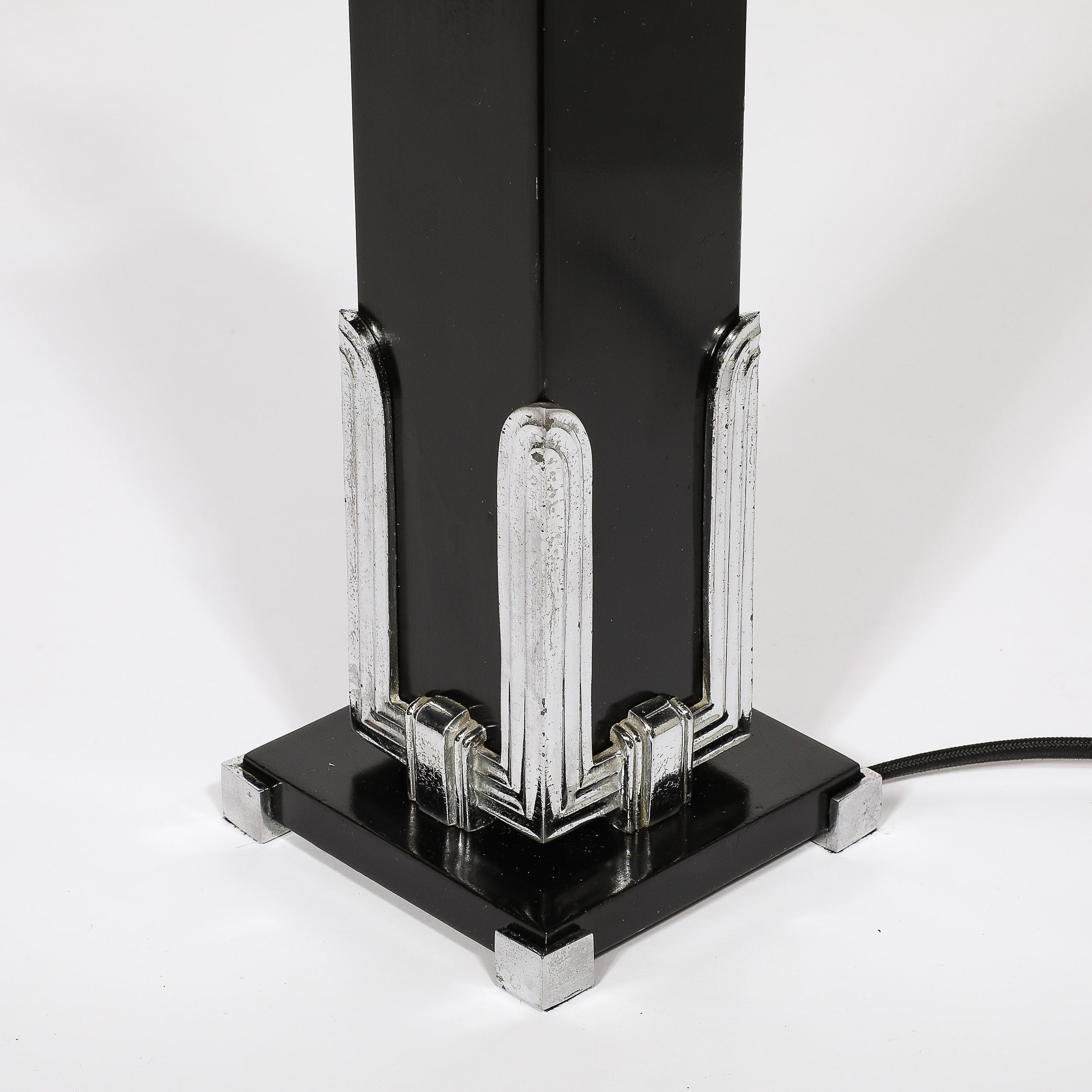 Art Deco Skyscraper Style Table Lamp in Black Enamel & Chrome Fittings For Sale 9