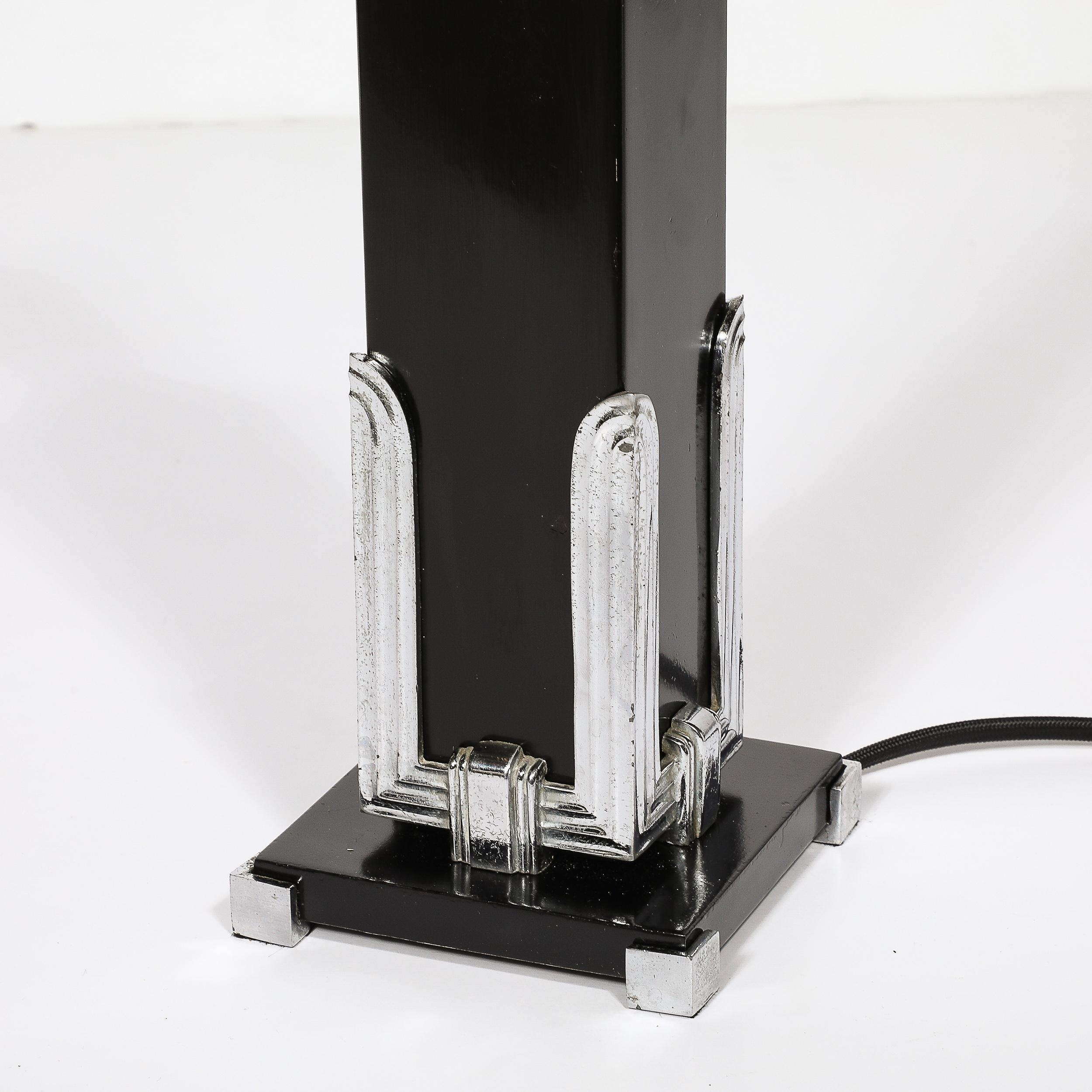 Art Deco Skyscraper Style Table Lamp in Black Enamel & Chrome Fittings For Sale 11