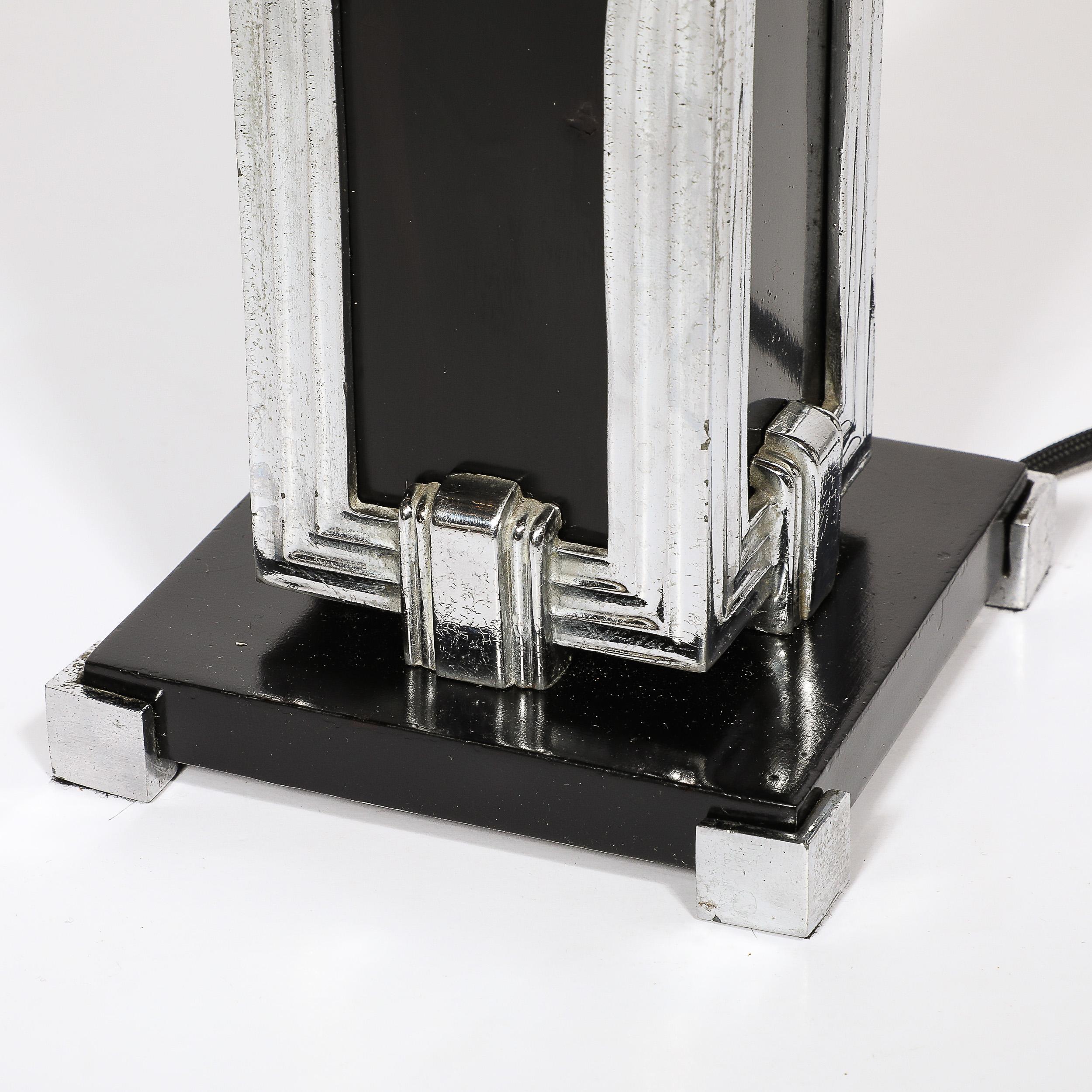Art Deco Skyscraper Style Table Lamp in Black Enamel & Chrome Fittings For Sale 12