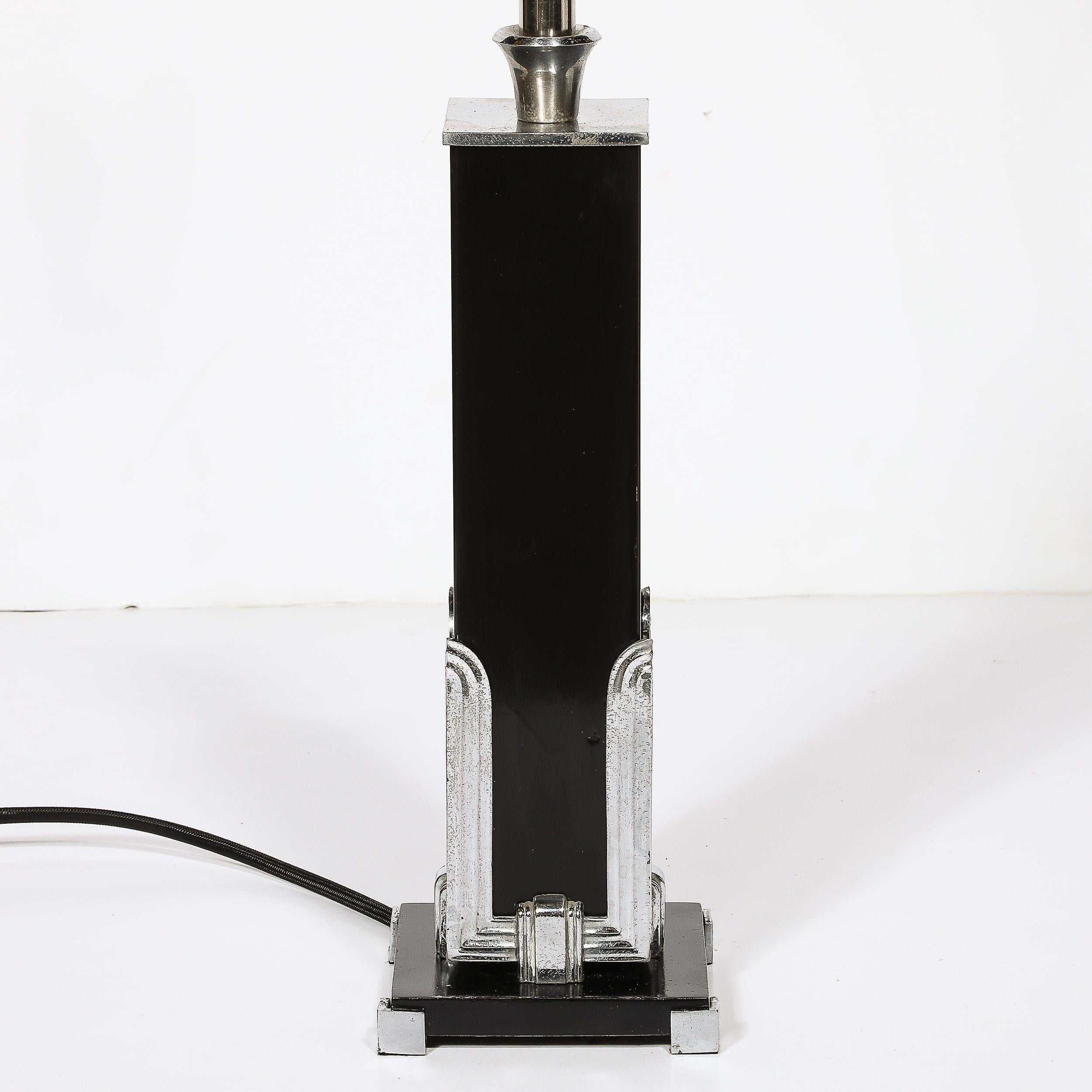 Mid-20th Century Art Deco Skyscraper Style Table Lamp in Black Enamel & Chrome Fittings For Sale
