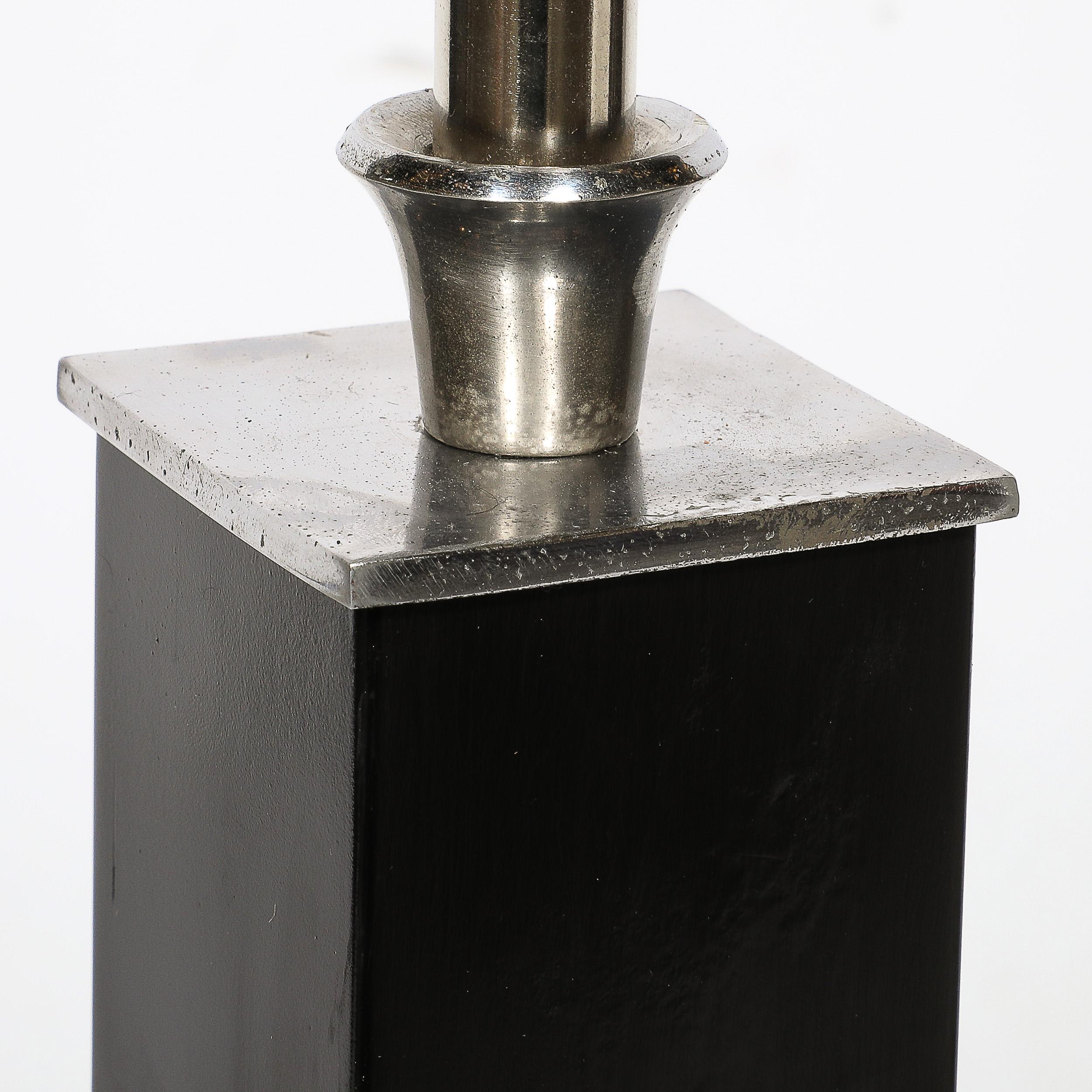 Art Deco Skyscraper Style Table Lamp in Black Enamel & Chrome Fittings For Sale 2