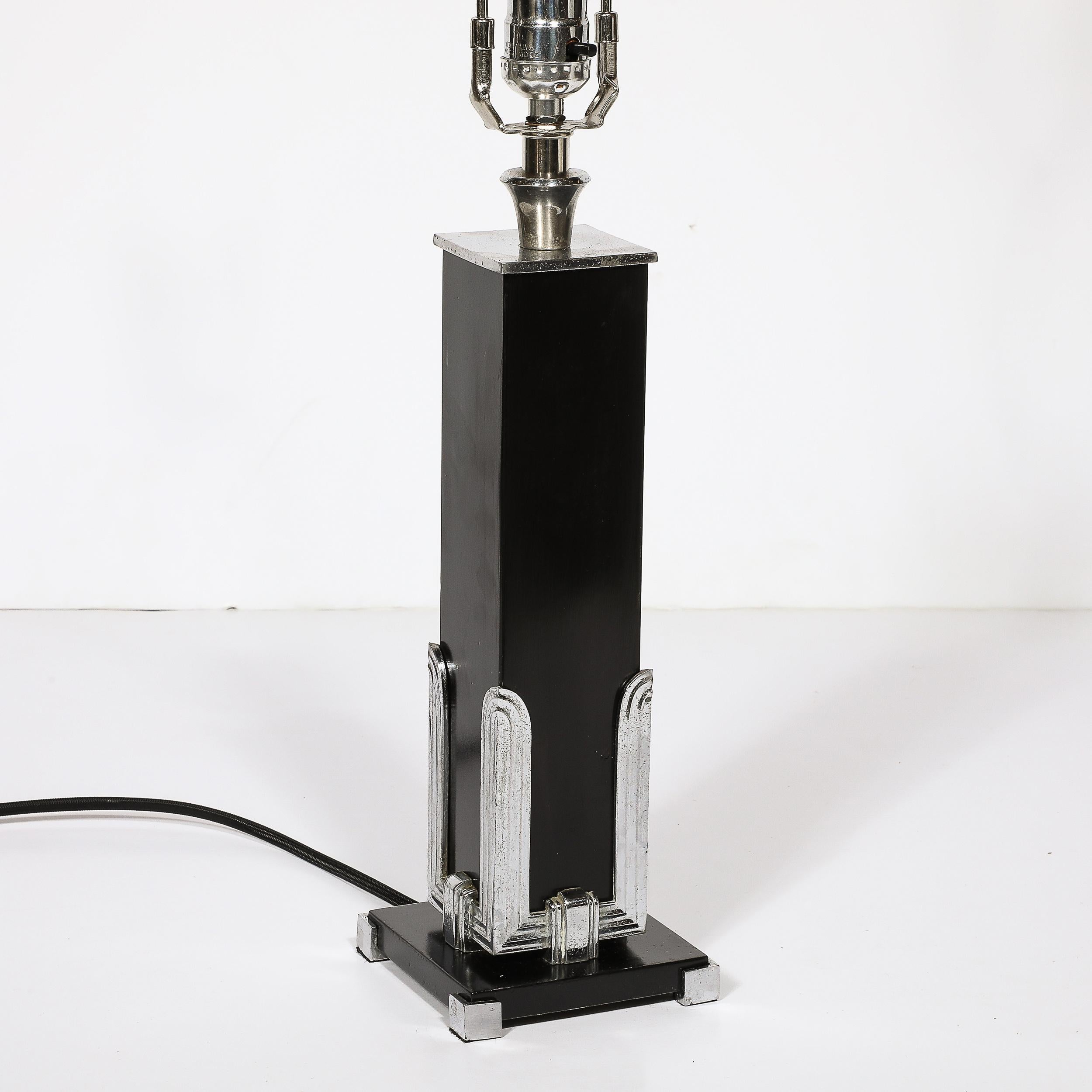 Art Deco Skyscraper Style Table Lamp in Black Enamel & Chrome Fittings For Sale 3