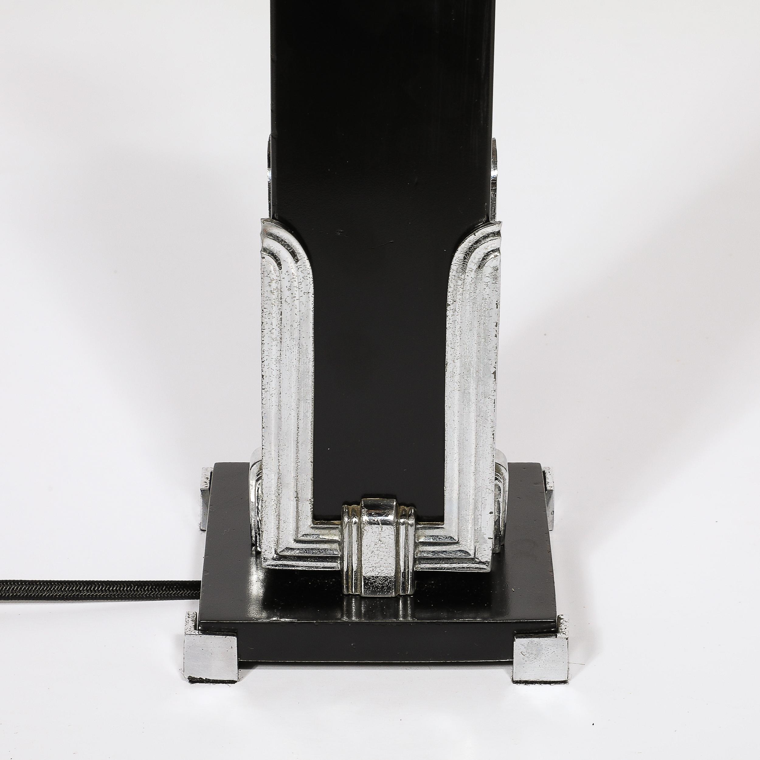 Art Deco Skyscraper Style Table Lamp in Black Enamel & Chrome Fittings For Sale 4