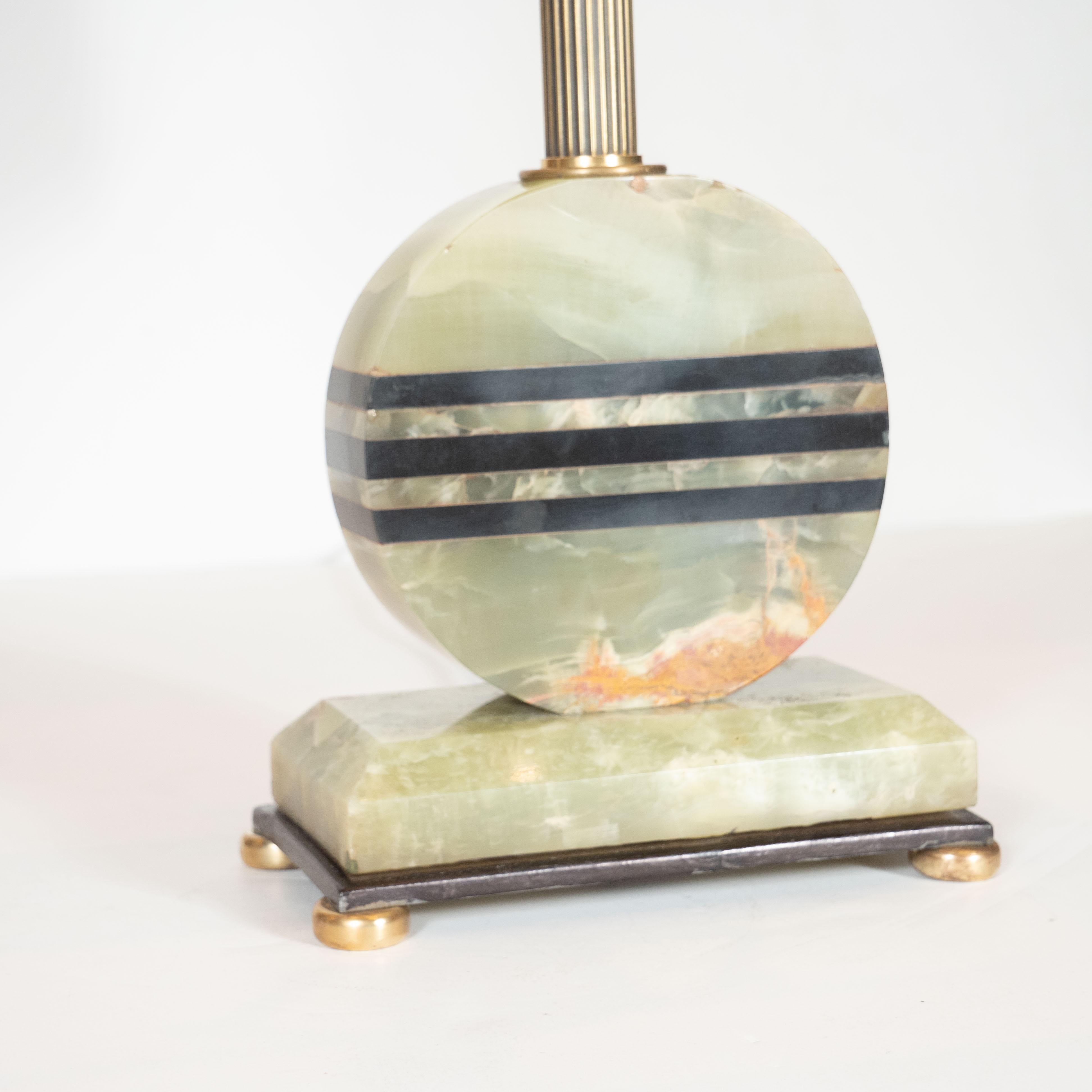 Art Deco Skyscraper Style Table Lamp in Black and Green Onyx and Gilded Bronze In Excellent Condition In New York, NY