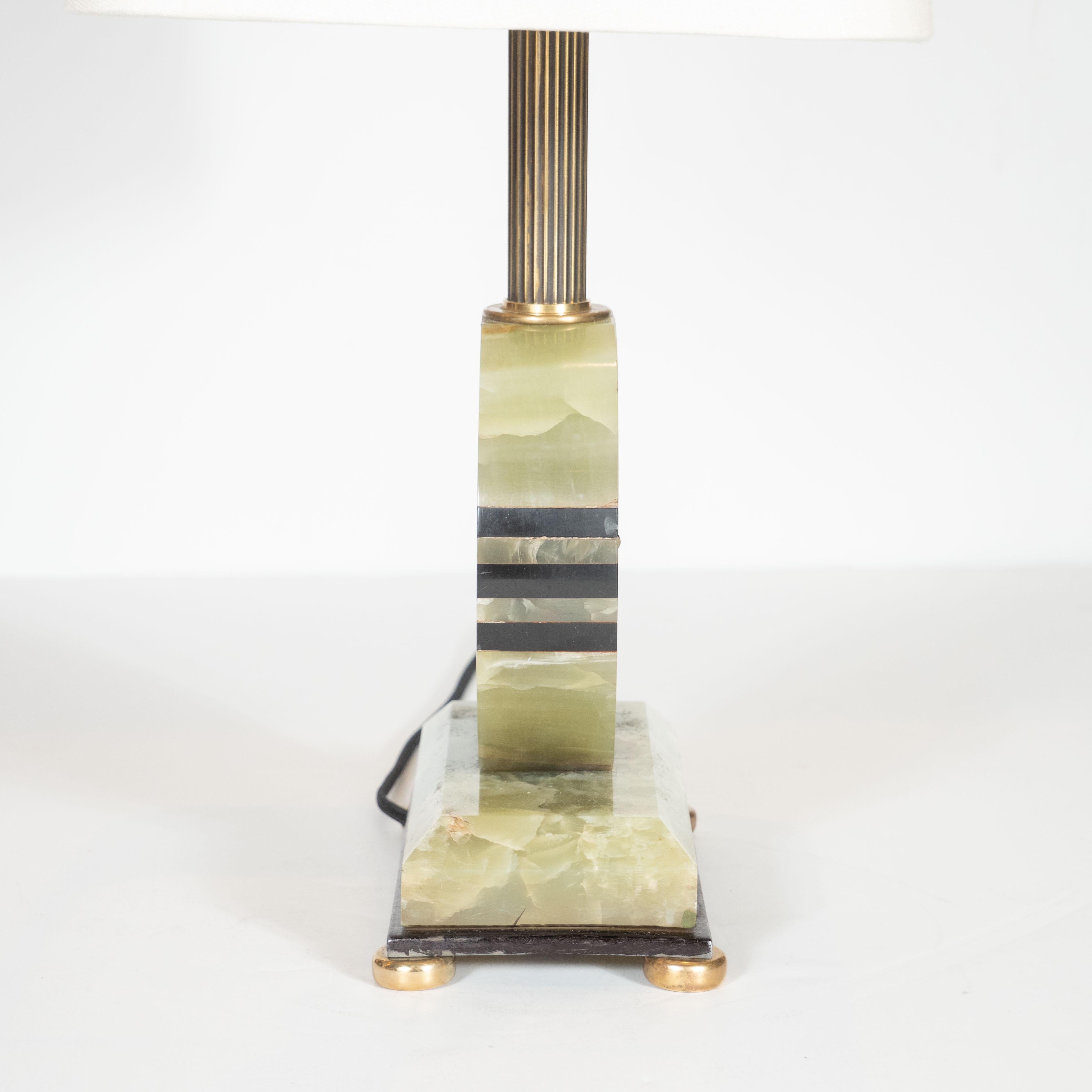 Brass Art Deco Skyscraper Style Table Lamp in Black and Green Onyx and Gilded Bronze