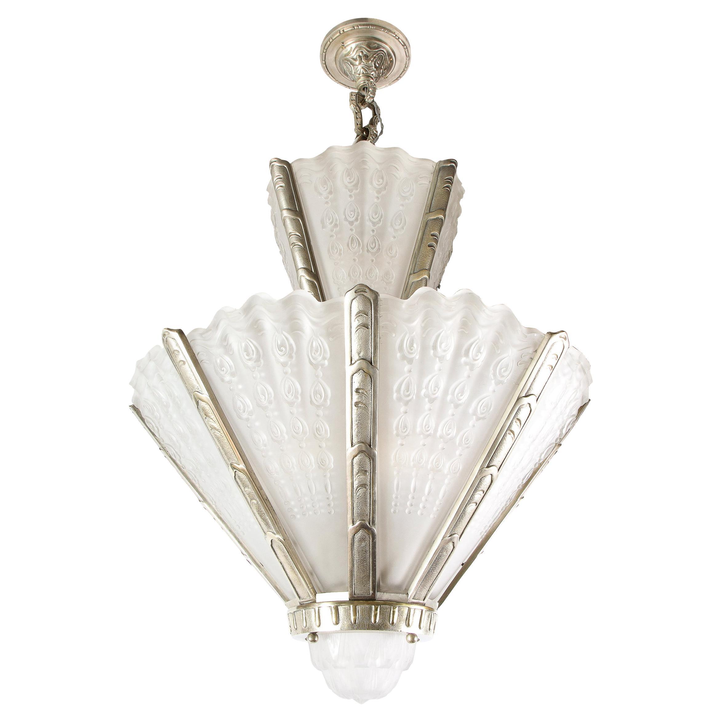 2 Art Deco art frosted glass chandelier tulips octagonal shape for original decoration