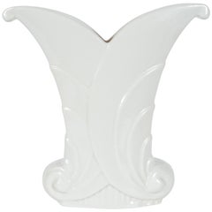 Art Deco Skyscraper Style White Porcelain Scroll Form Vase by Abingdon