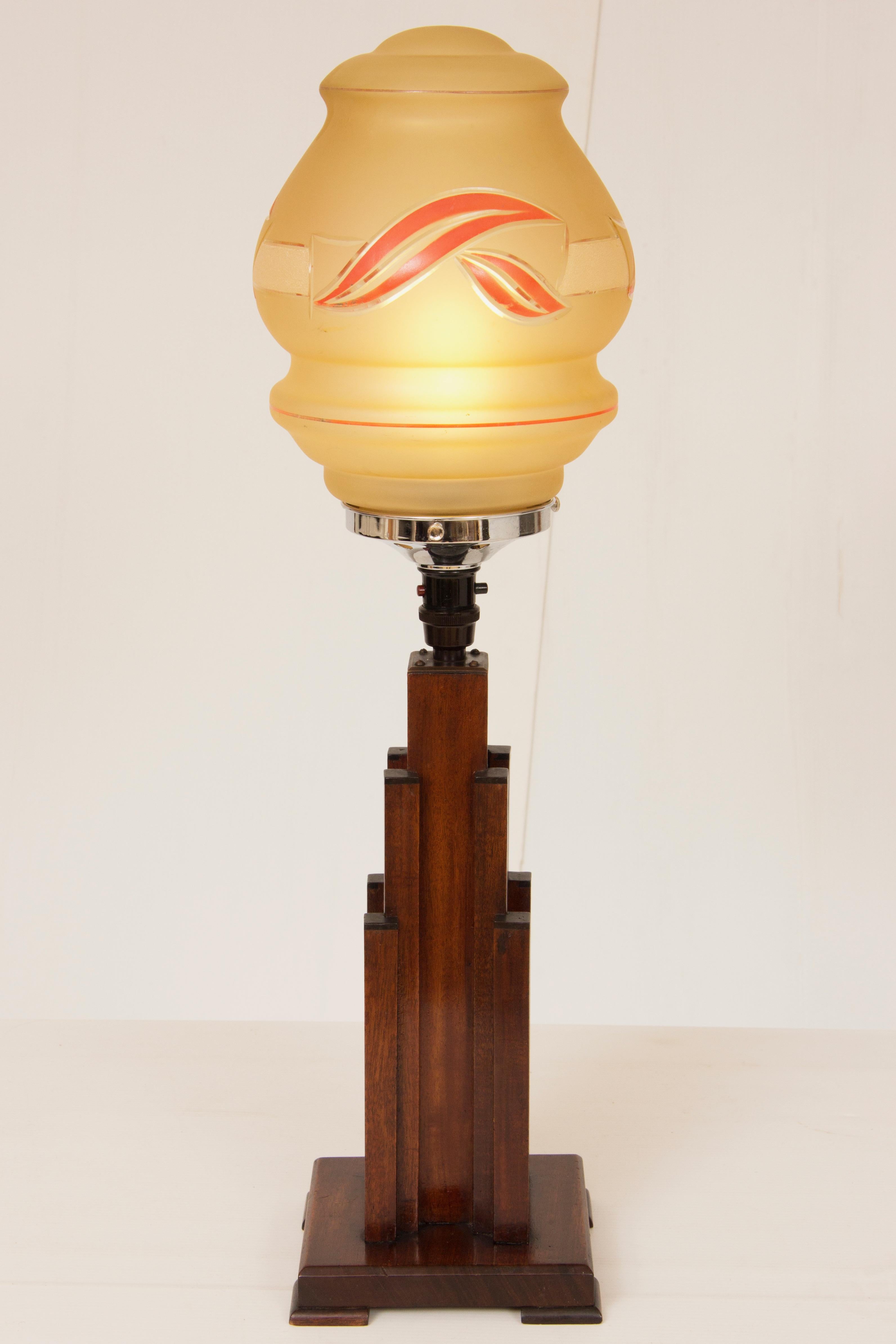 Oak Art Deco Skyscraper Table Lamp