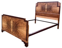 Art Deco Skyscraper Walnut & Macassar Double Bed, English, 1930's