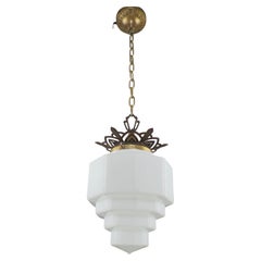 Art Deco Skyscraper White Milk Glass Pendant Light