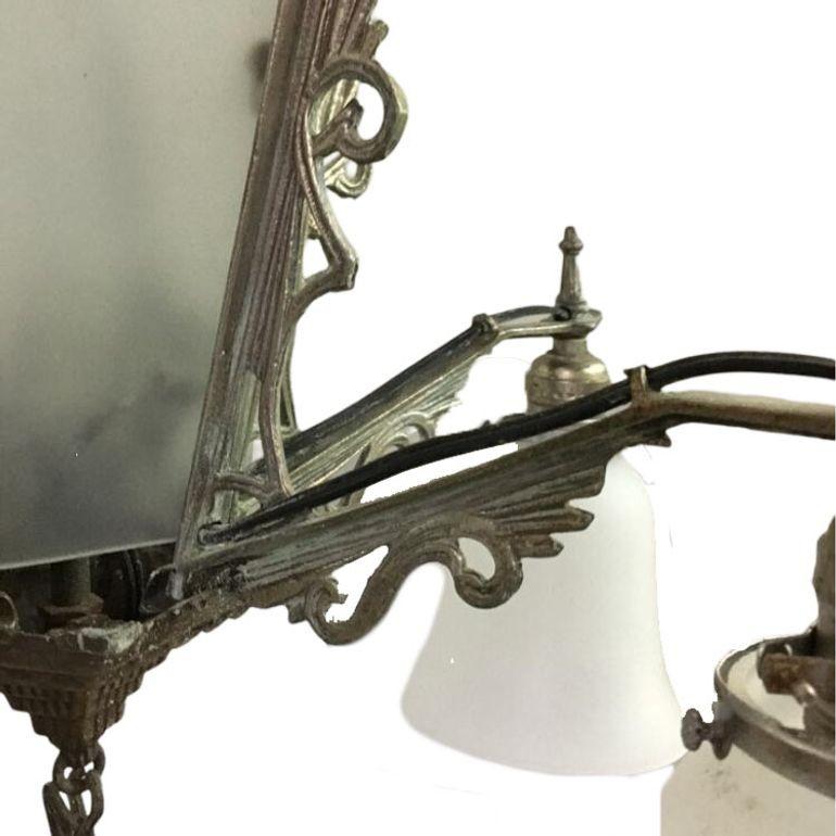 Art Deco Slat Glass Hanging Light Chandelier With Geometric Details For Sale 2