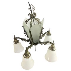 Art Deco Slat Glass Hanging Light Chandelier with Geometric Details