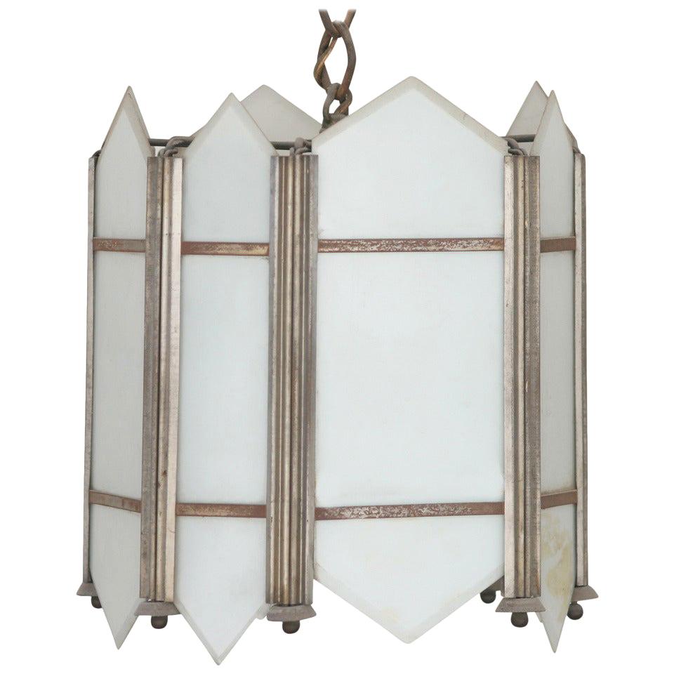 Art Deco Slat Glass Pendant Light For Sale