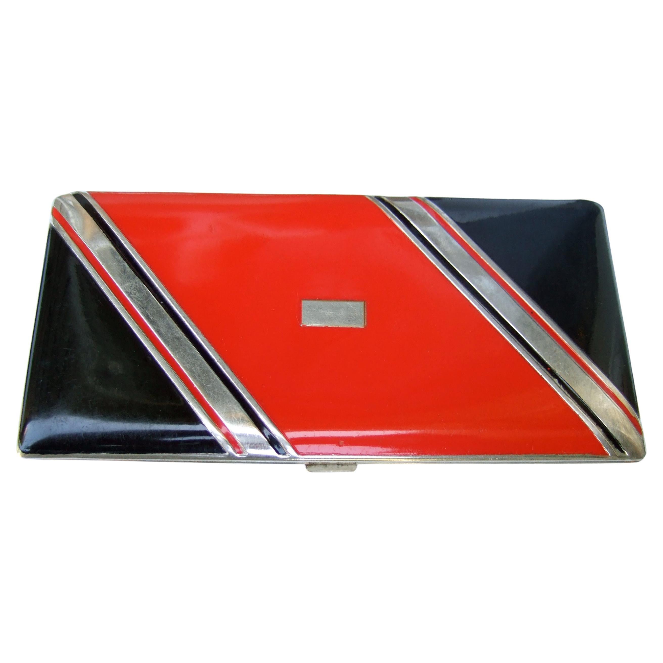 Art Deco Sleek Red &  Black Enamel Unisex Cigarette Case c 1940s For Sale
