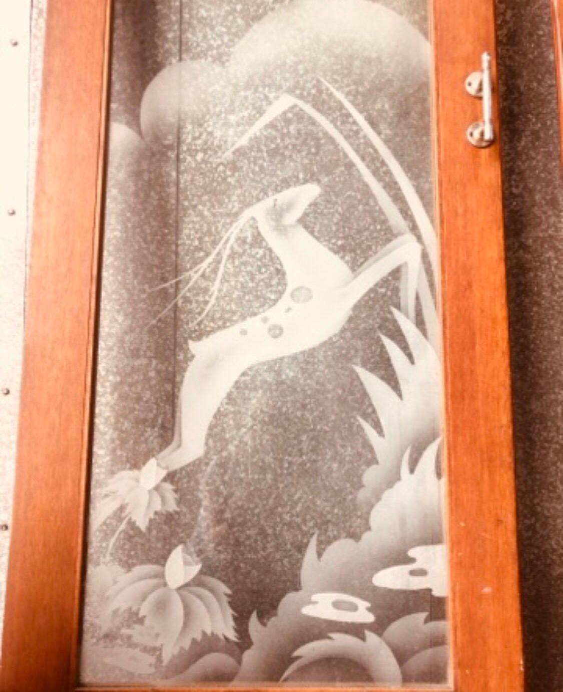 Mid-20th Century Art Deco Sliding French Doors Acid Etched Impala Motif