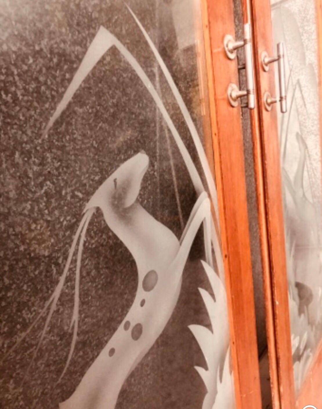 Glass Art Deco Sliding French Doors Acid Etched Impala Motif