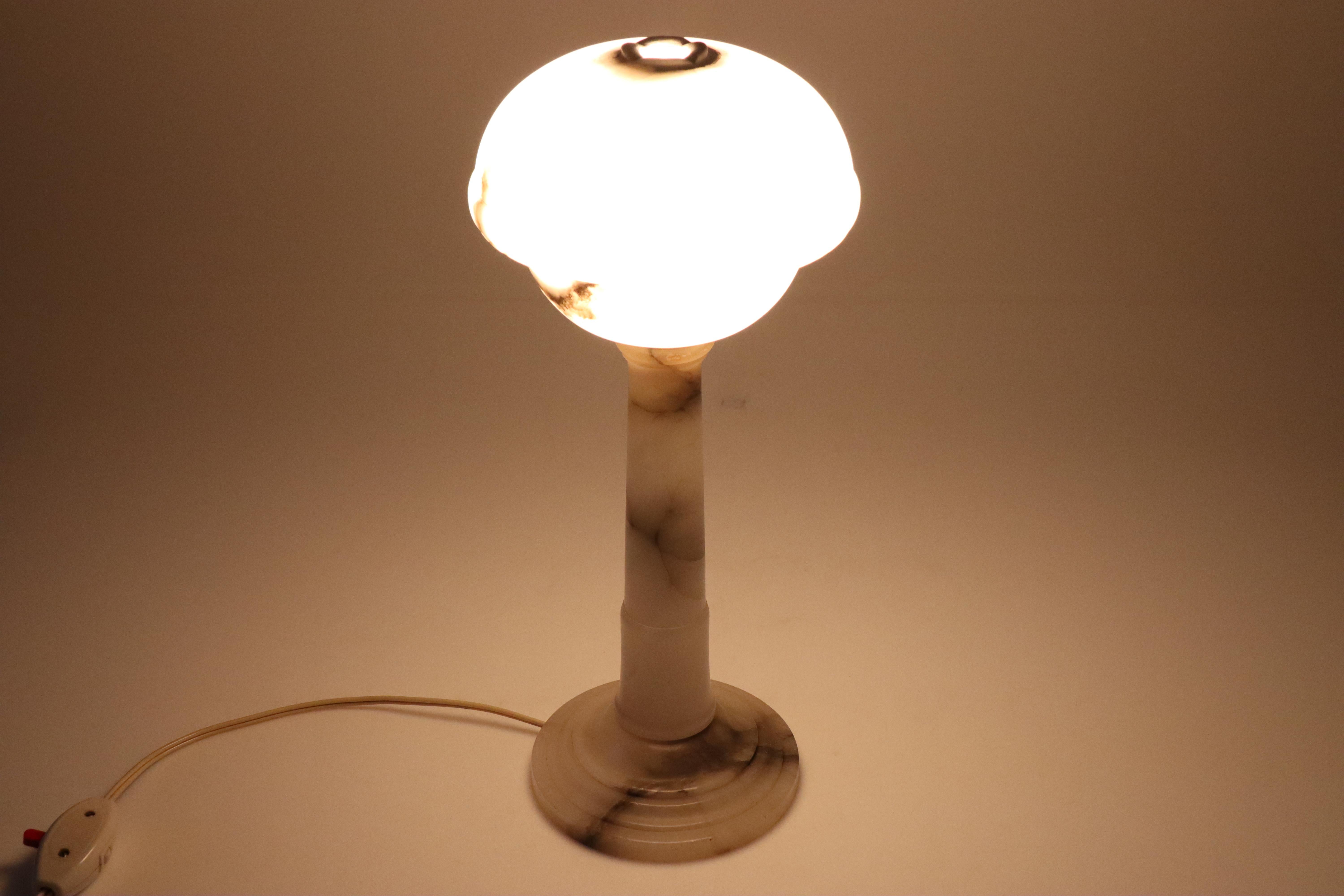 Art Deco Slim Alabaster Table and or Desk Lamp 1930s European For Sale 5