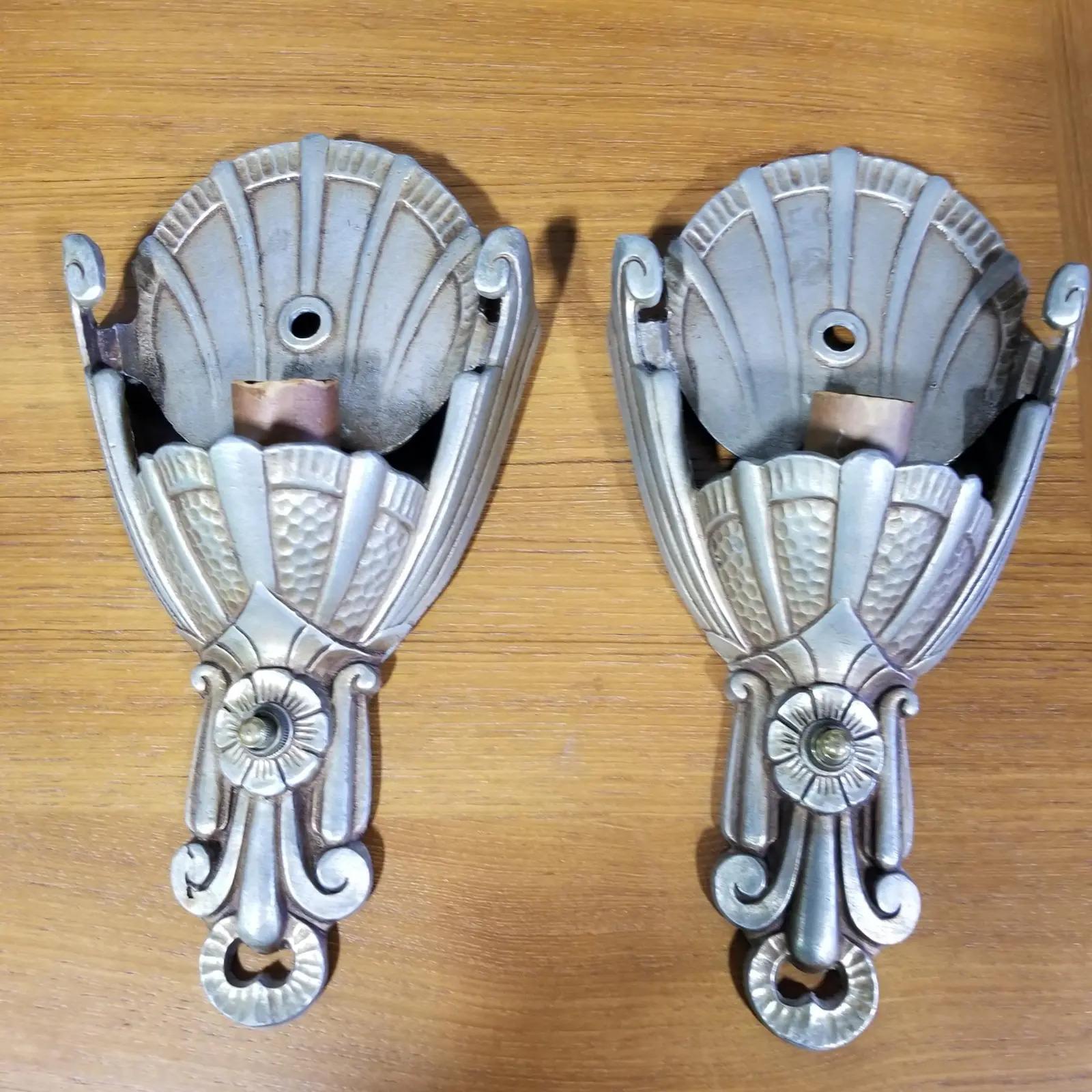 Aluminum Art Deco Slip Shade Wall Sconces, a Pair