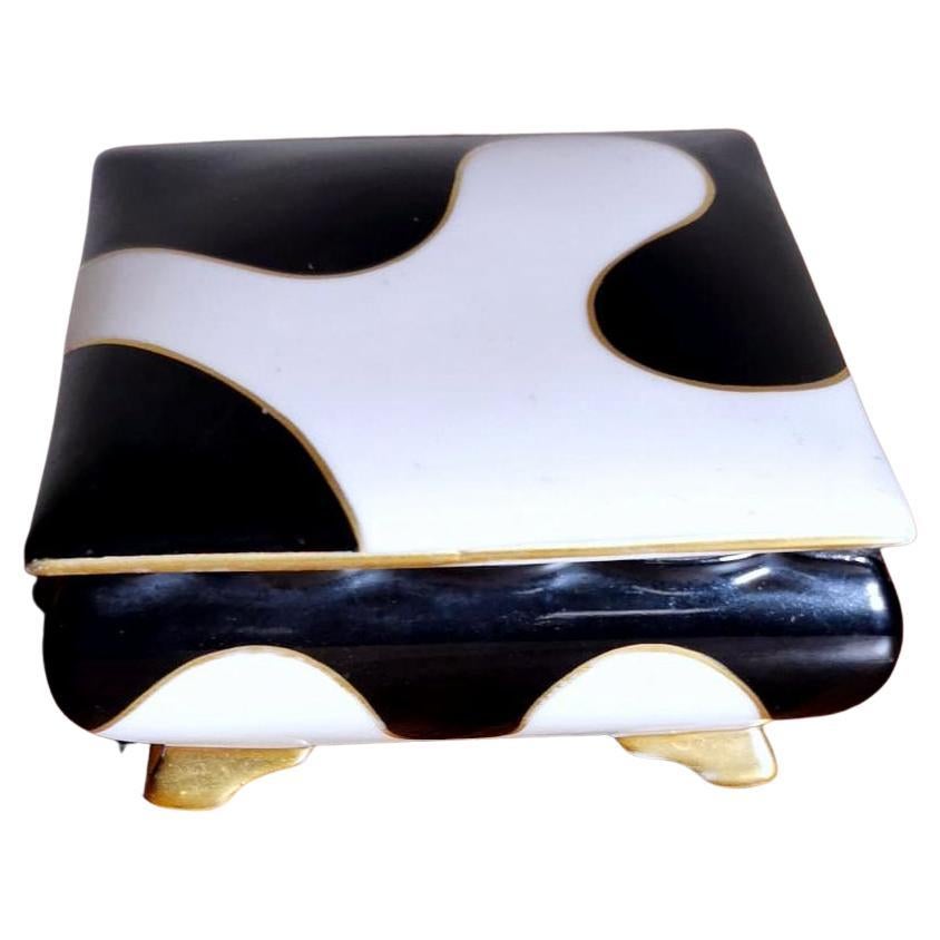 Art Deco Small Black and White German Porcelain Box