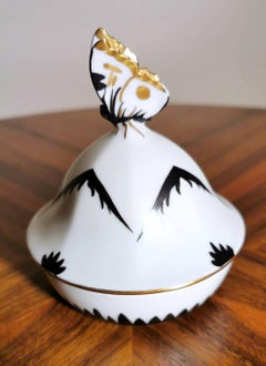 Art Deco Small Black and White German Porcelain Box with Butterfly
