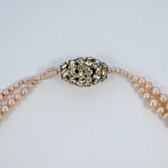 Art Deco Small Pale Pink Faux Pearl and Rhinestone Sautoir Necklace