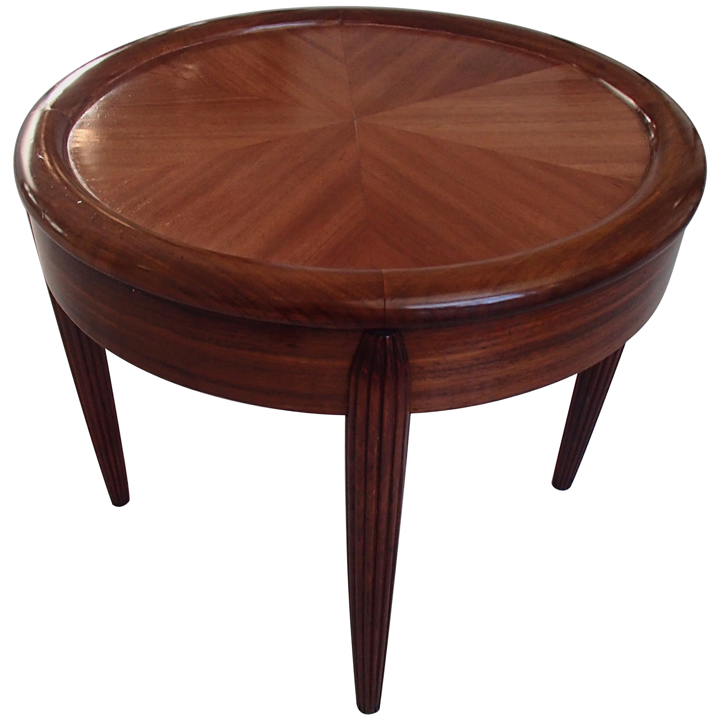 Art Deco Small Round Full Mahogany Table with Carfed Legs