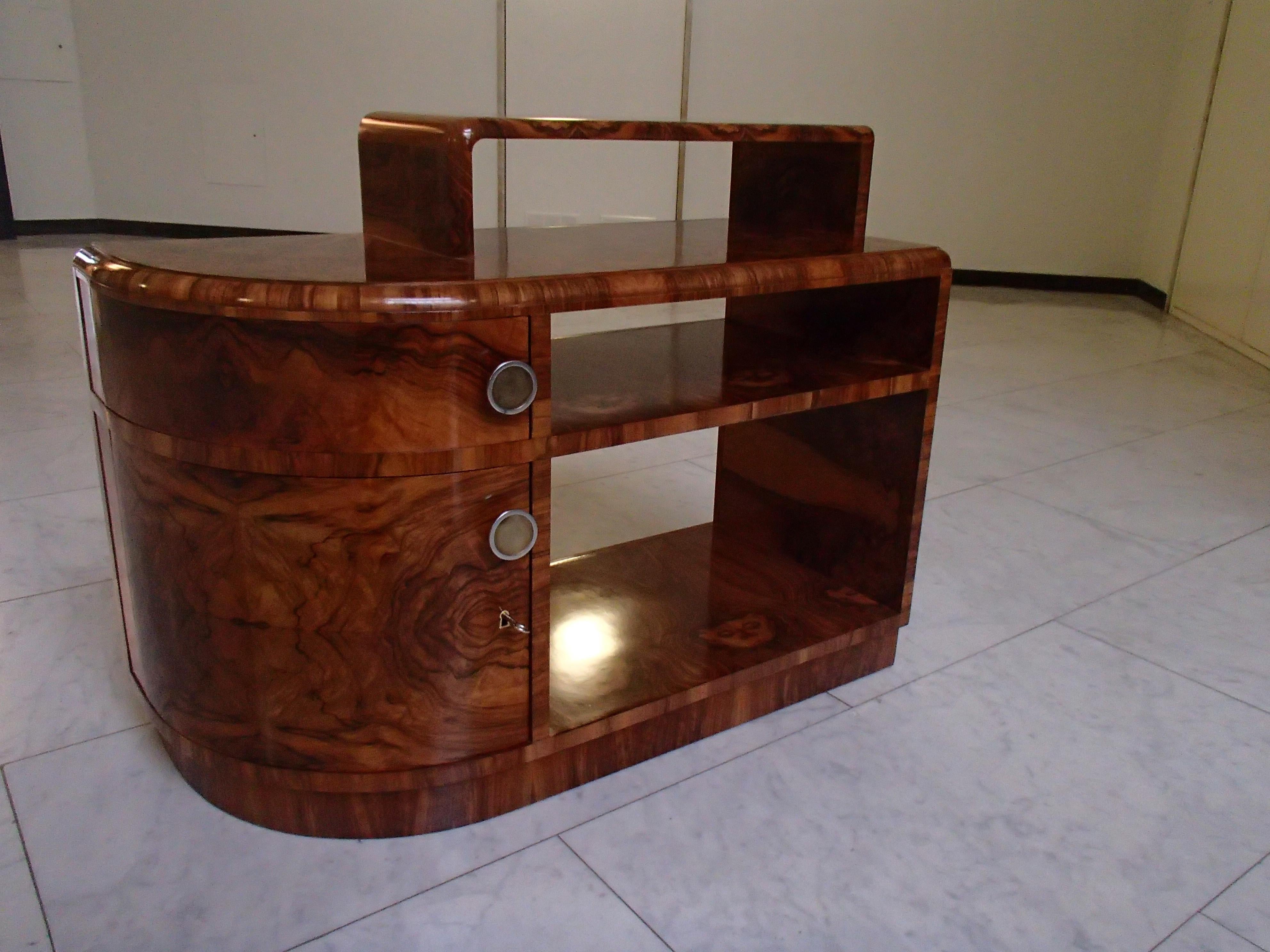 Swiss Art Deco Small Sideboard, Drinking Cabinet or Cupboard Walnut Roots Veneer For Sale