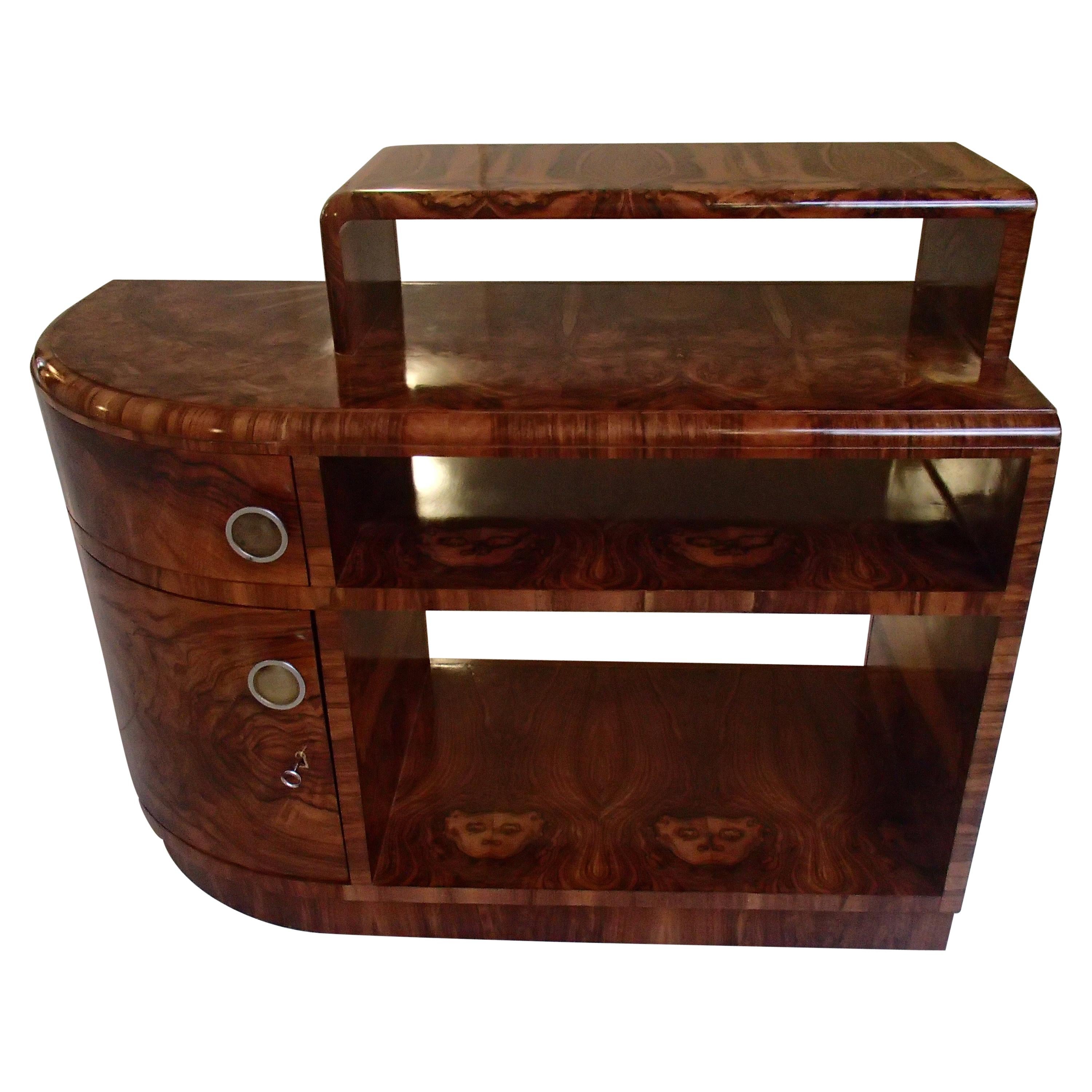 Art Deco Small Sideboard, Drinking Cabinet or Cupboard Walnut Roots Veneer For Sale