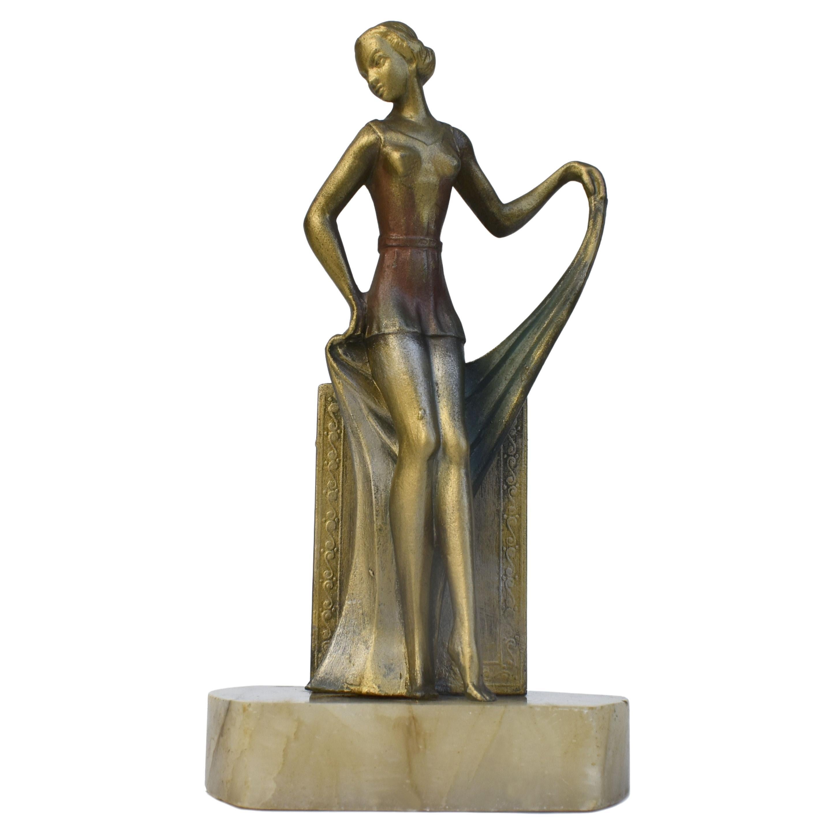 Art Deco Small Spelter Female Table Lighter, C1930 For Sale