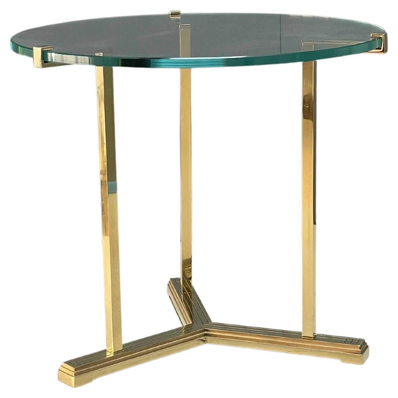 Art Deco small table, round, glass top, brass For Sale