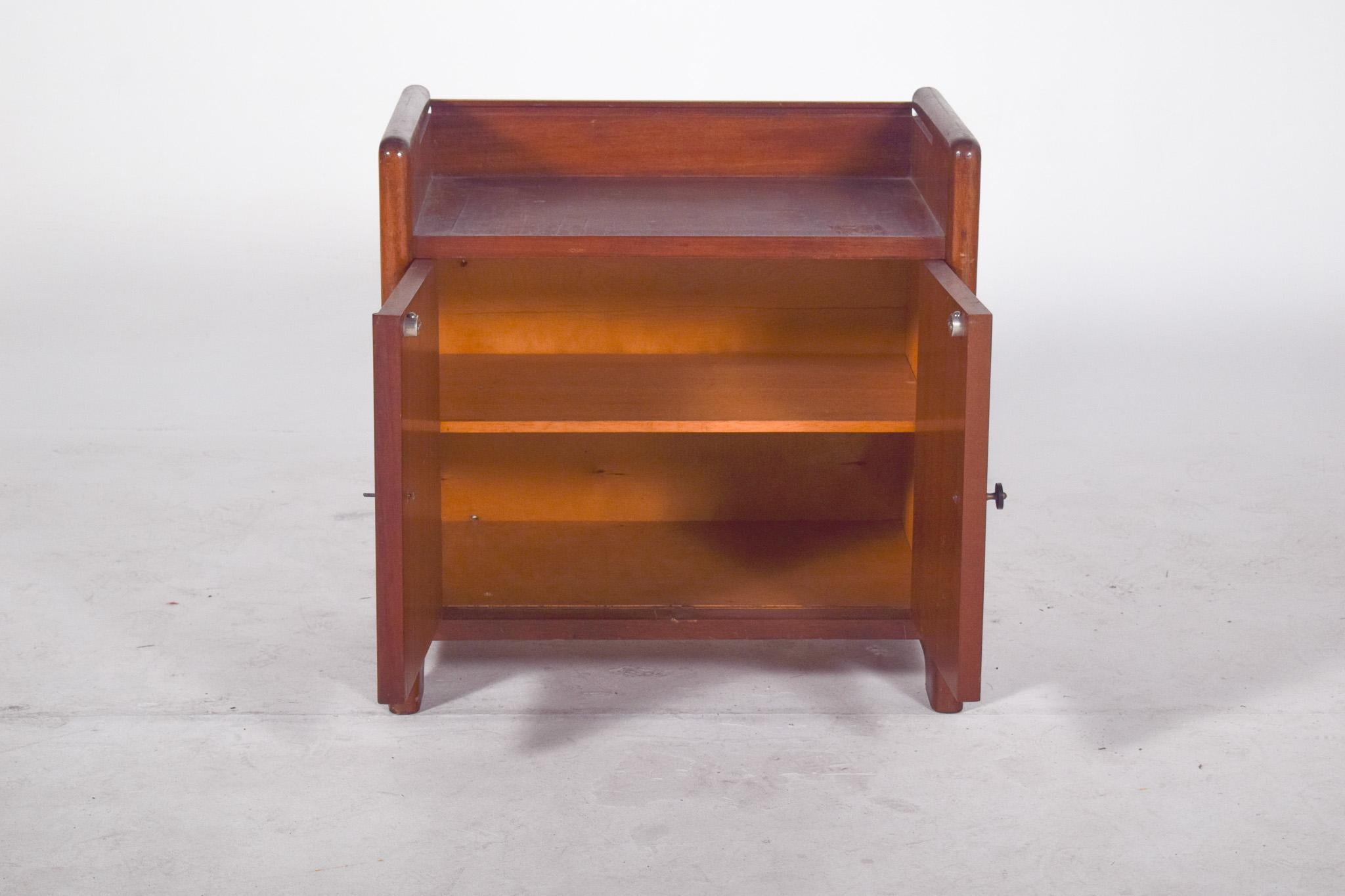 Glass Art Deco Small Teak Bar Cabinet For Sale