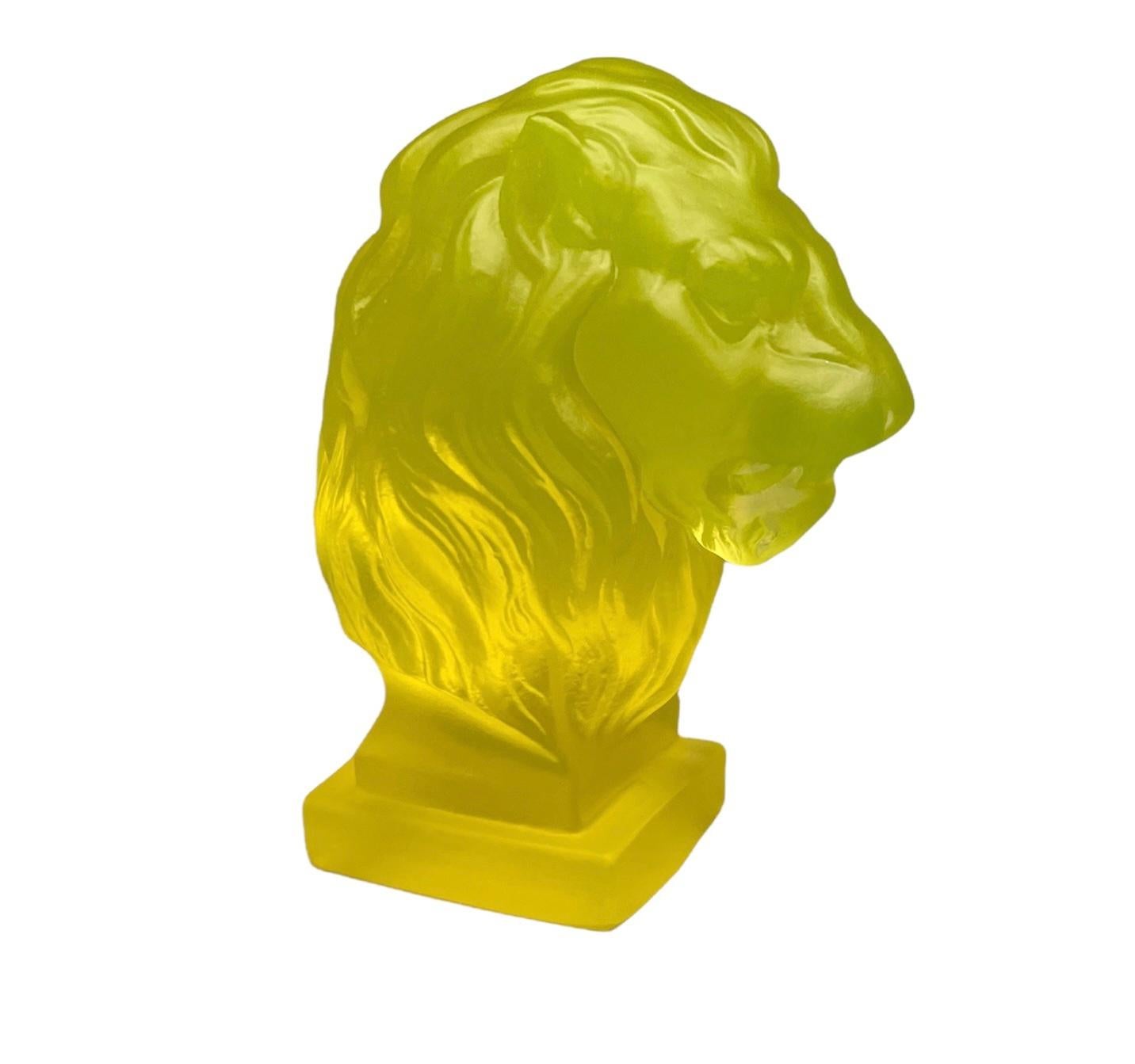 Czech Art Deco Small Uranium Glass Head Lion Bust