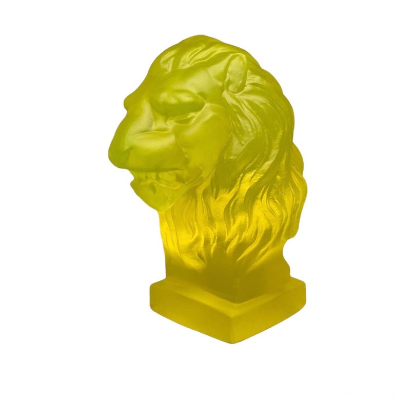 Art Deco Small Uranium Glass Head Lion Bust For Sale at 1stDibs