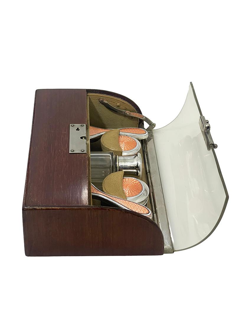 European Art Deco small vanity guilloche dressing table set, 1920 For Sale