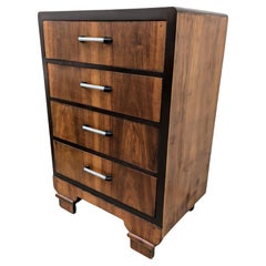 Art Deco Small Walnut Chest Of Four Drawers, English c1930's