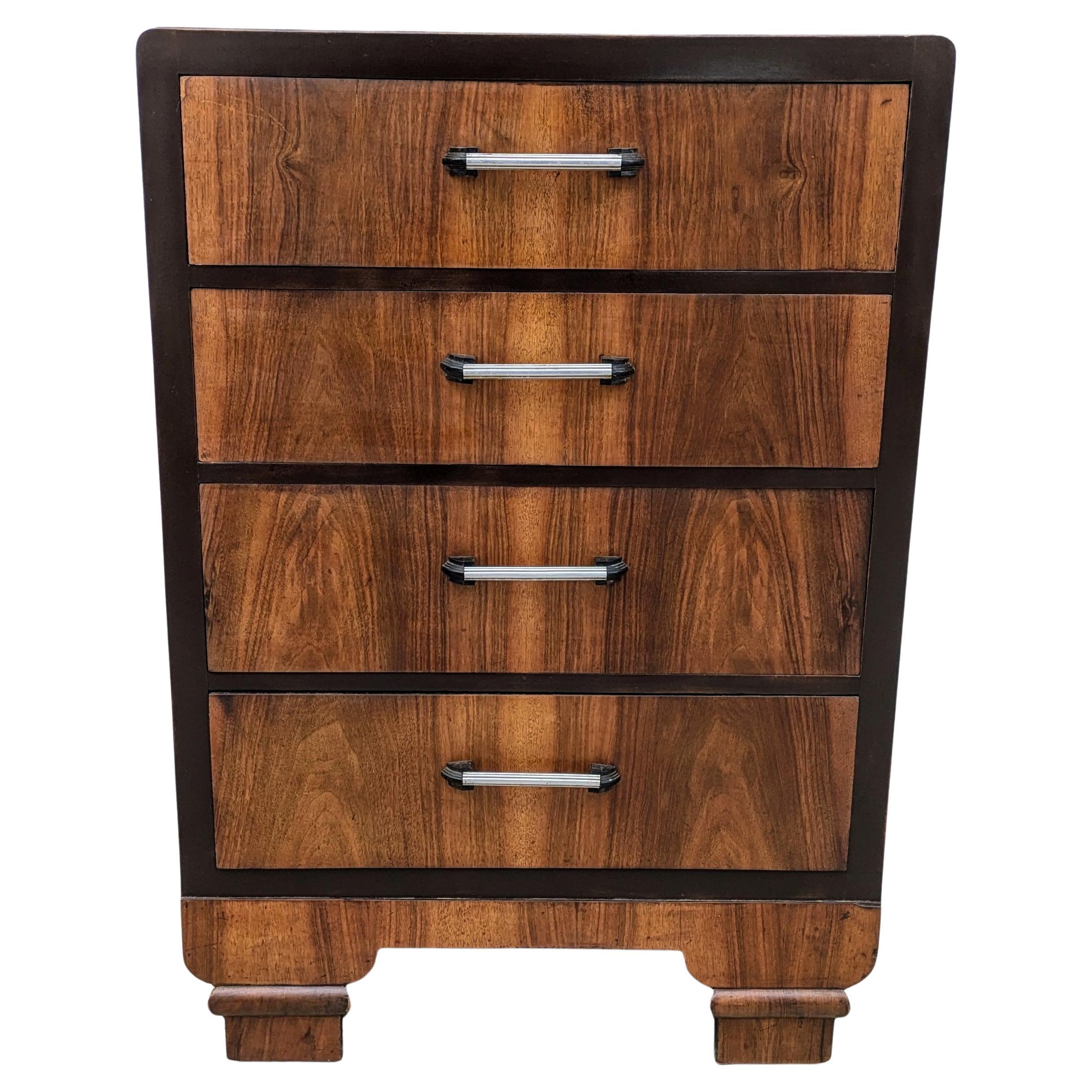 Art Deco Small Walnut Chest Of Four Drawers, English c1930's For Sale